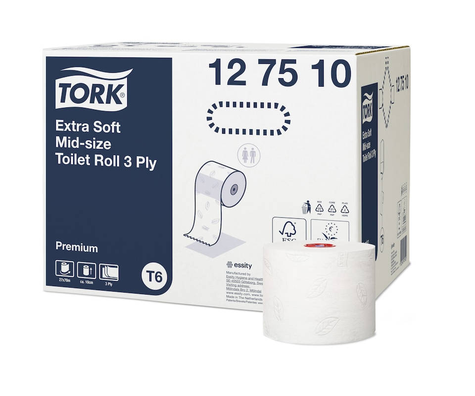 Toilettenpapier T6 3-lagiges Tissue 100mm x 70LFM VE = 27Rl./Krt. #127510 weiß