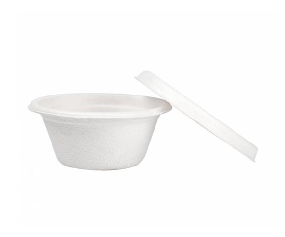 Bagasse Dressingbecher 60ml weiß, Kombi mit Deckel, 20x50 Stück