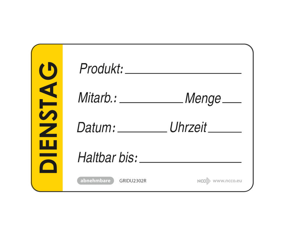 Date-It Label "Dienstag" ablösbar 50x75mm, 500 Stück