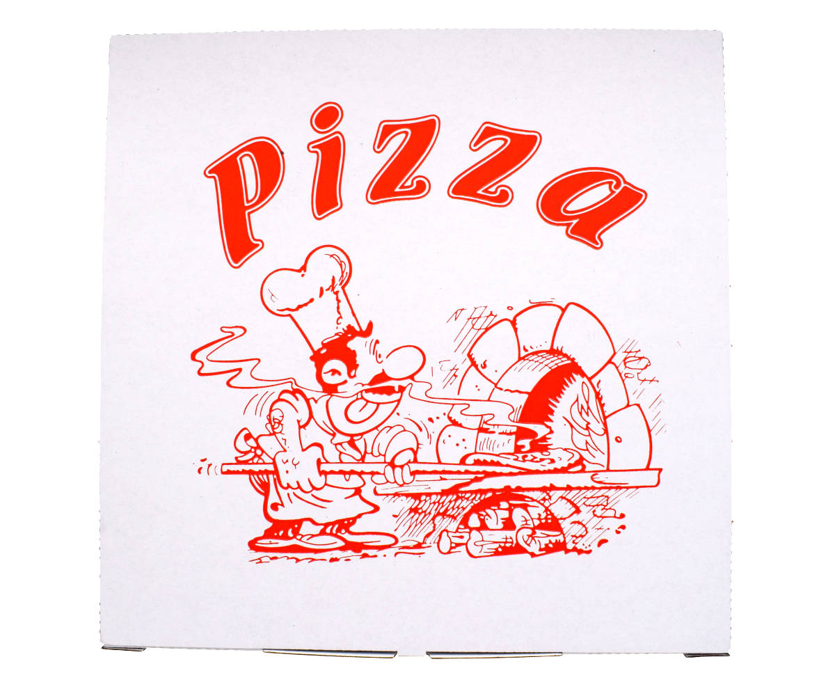 Pizza-Boxen weiß mit Standarddruck 400x400x30mm, 100 Stk.