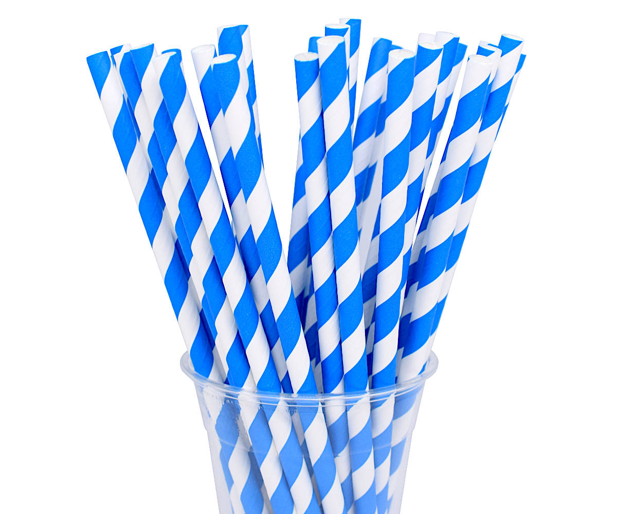 Papiertrinkhalme Premium blau/weiß 8x230mm, 32x100 Stück