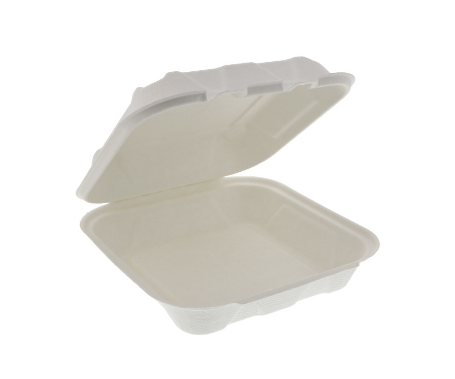 Lunchbox medium Bagasse weiß 205x205x63mm, 8x25 Stück
