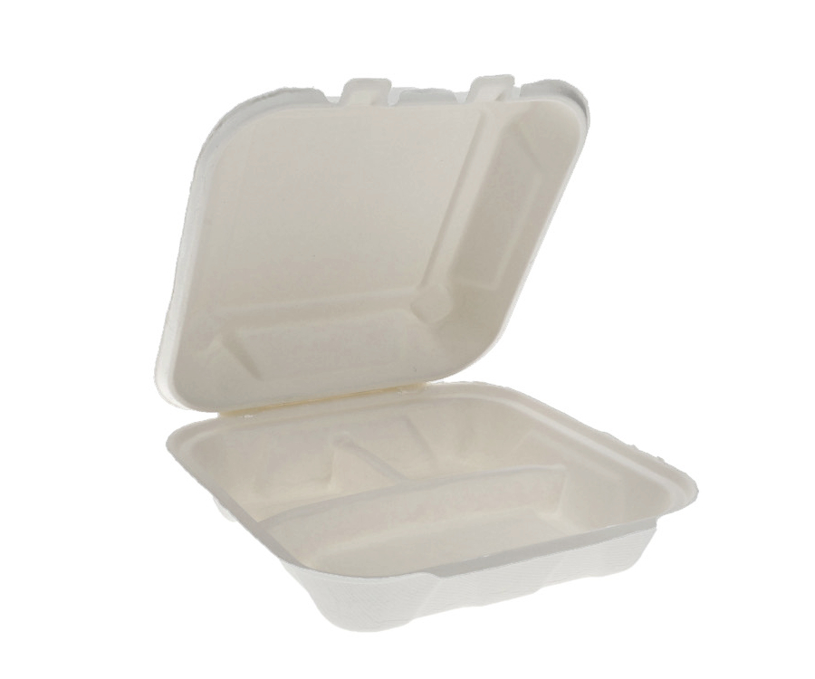 Lunchbox medium Bagasse weiß 3tlg. 205x205x63mm, 2x75 Stück