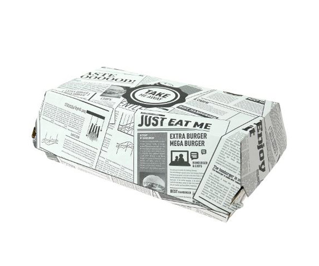 Snackbox large "Times"  weiß mit schwarzem Druck, 160 Stück