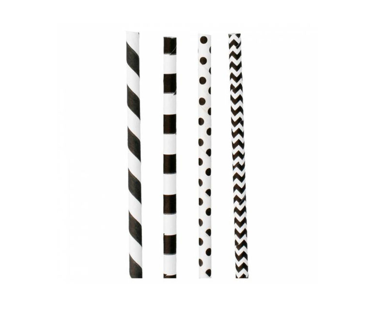 Papiertrinkhalme Standard gerade schwarz/weiß 6x200mm, 15x200 Stück