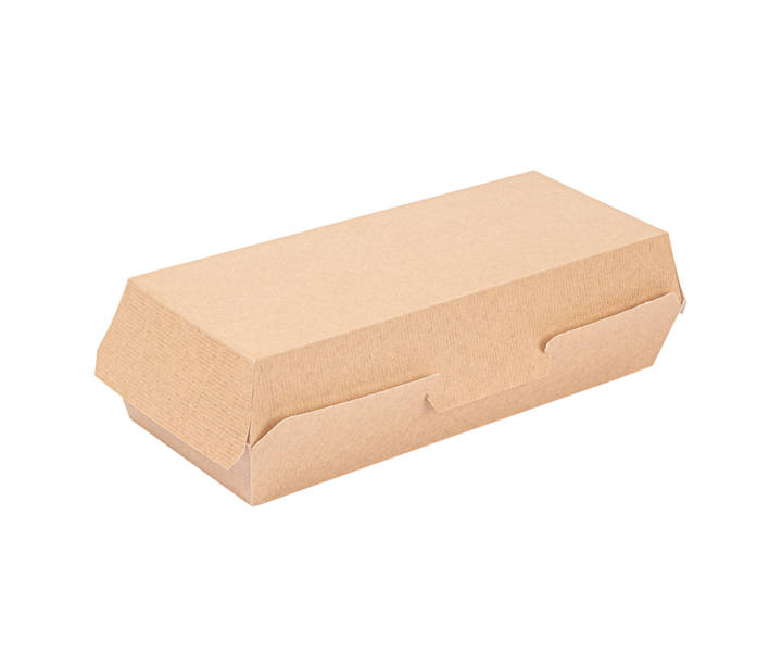 Hotdog/Panini-Box aus Nano Wellkarton braun/weiß 265x122x70mm, 6x50 Stück