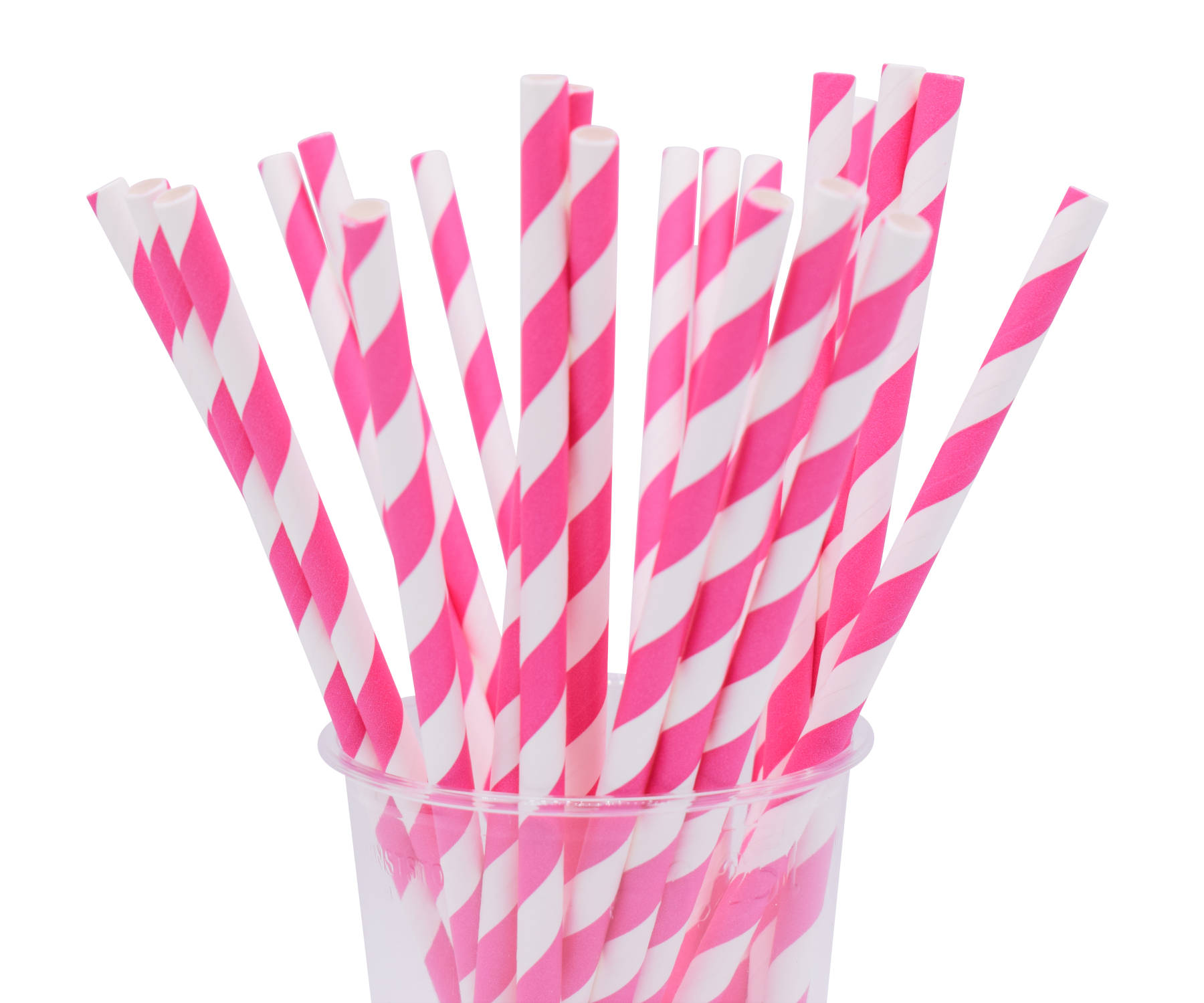 Papiertrinkhalme Premium Streifen pink/weiß 6x200mm, 36x100 Stück
