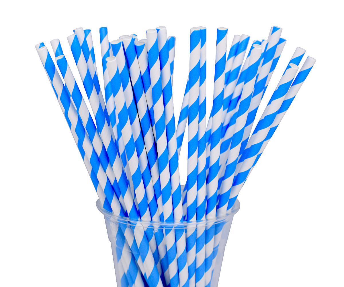 Papiertrinkhalme Premium blau/weiß 6x230mm, 34x100 Stück