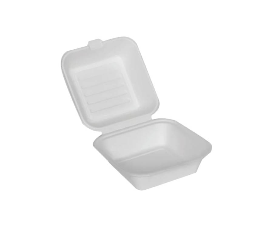 Hamburgerbox Bagasse weiß 155x150x75mm, 500 Stück