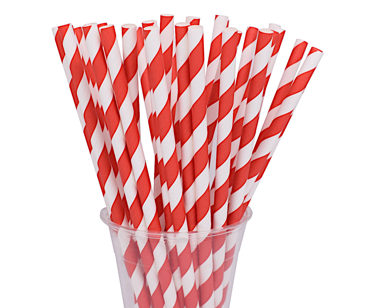 Papiertrinkhalme Premium rot/weiß 8x230mm, 32x100 Stück